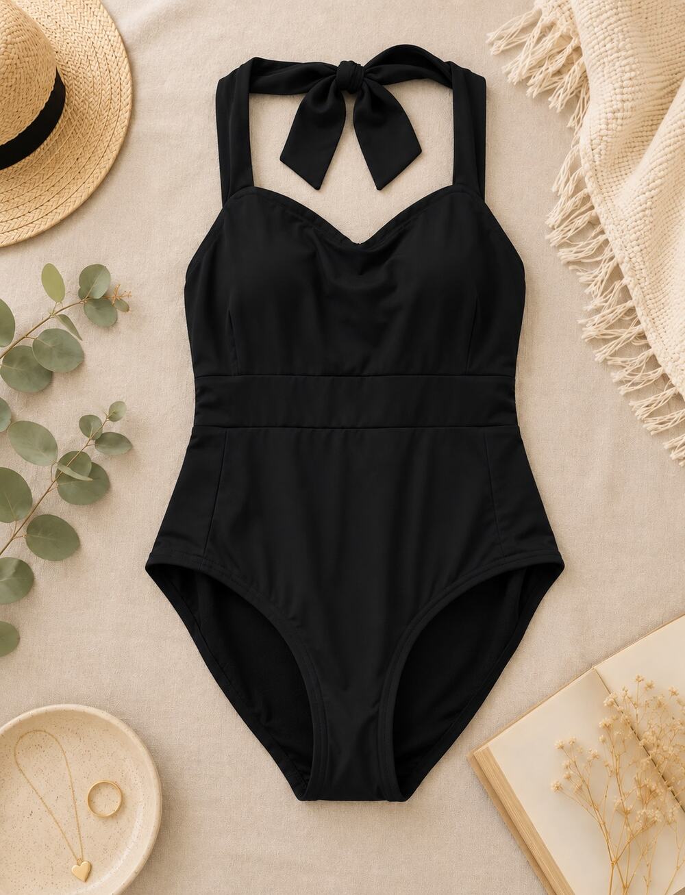 Boden Black Santorini Halterneck One Piece Swimsuit Minimalist Timeless Size 14L